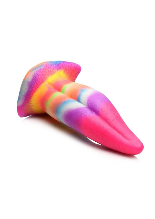 🔒 Unicorn Tongue Silicone Dildo - Rainbow UV 🌙 Glow