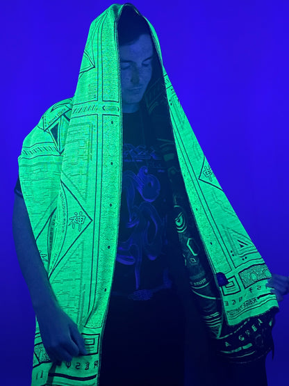 DHARMA V2 • Grey / Neon Yellow • UV REACTIVE • Festival Shawl/Scarf