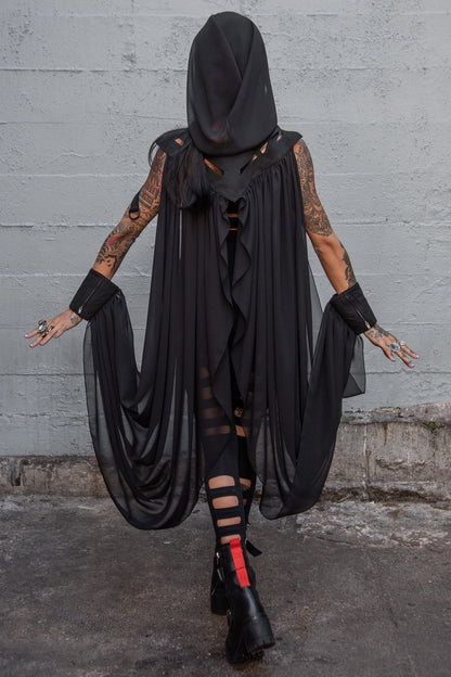 Nocturne Flow Hood — Chiffon Winged Hooded Layer | Five and Diamond