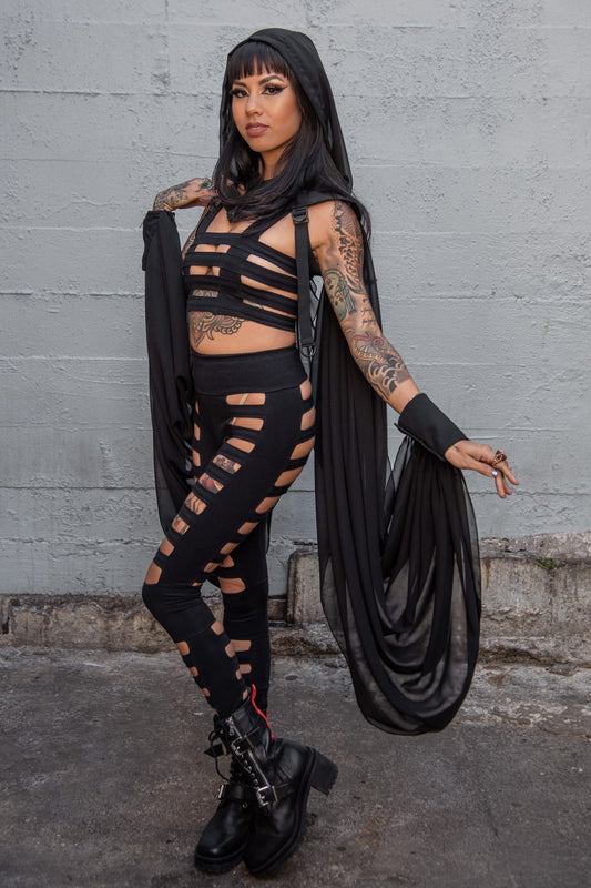 Nocturne Flow Hood — Chiffon Winged Hooded Layer | Five and Diamond