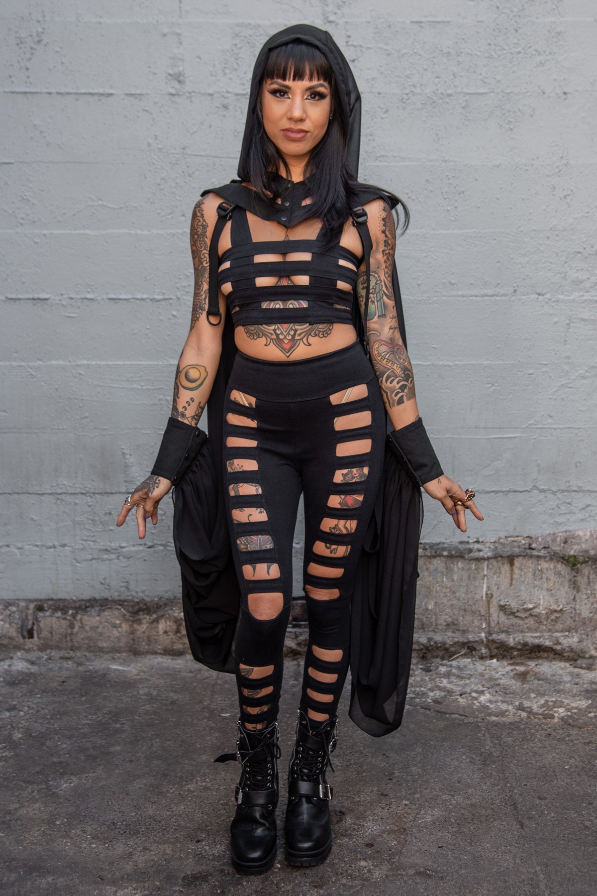 Nocturne Flow Hood — Chiffon Winged Hooded Layer | Five and Diamond