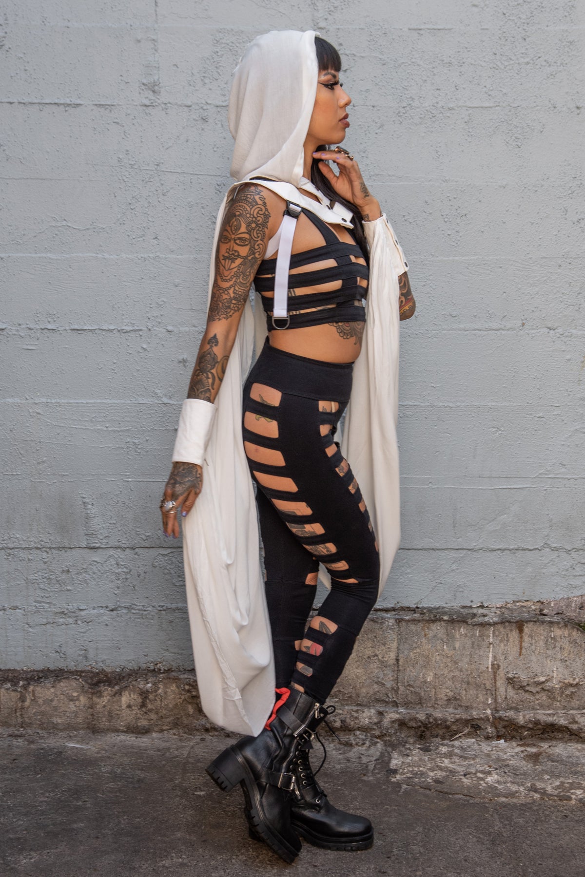 Halo Flow Hood — Off-White Chiffon Winged Layer | Five and Diamond