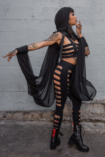 Nocturne Flow Hood — Chiffon Winged Hooded Layer | Five and Diamond