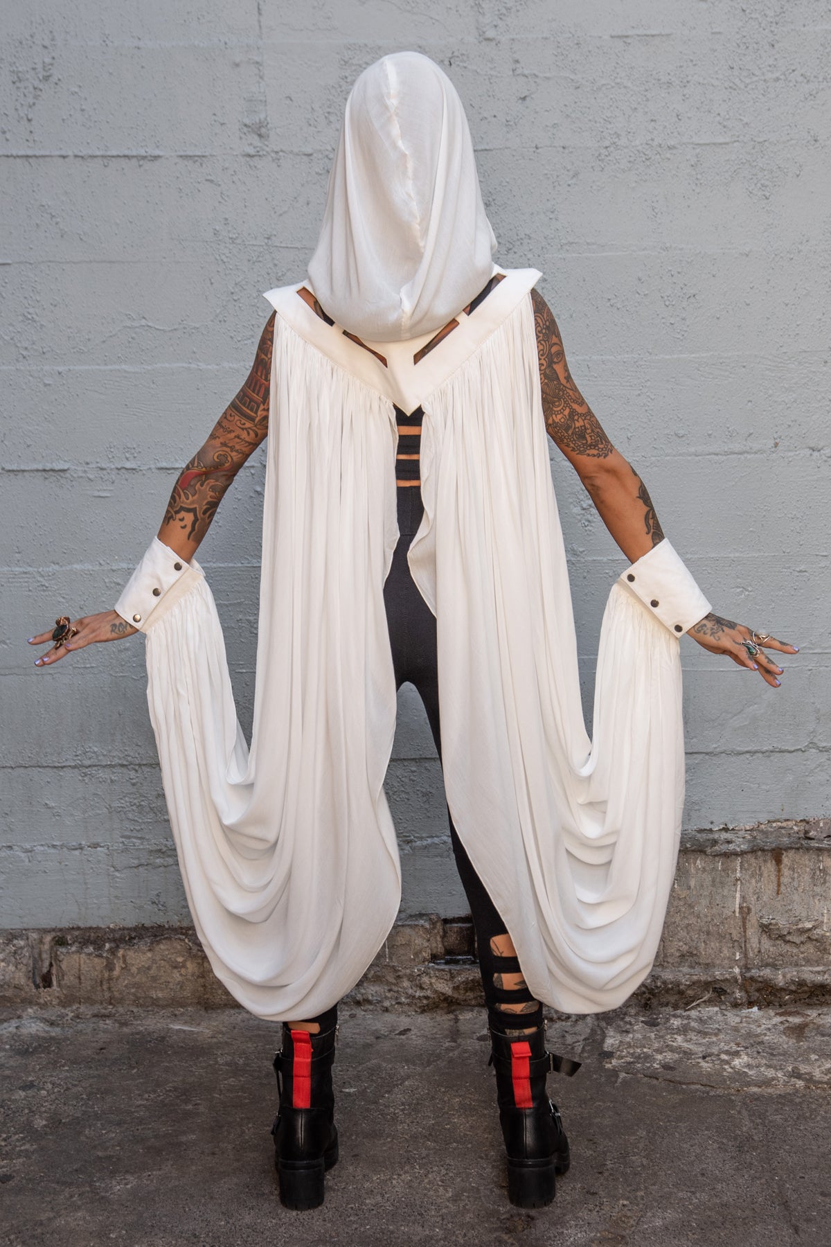Halo Flow Hood — Off-White Chiffon Winged Layer | Five and Diamond