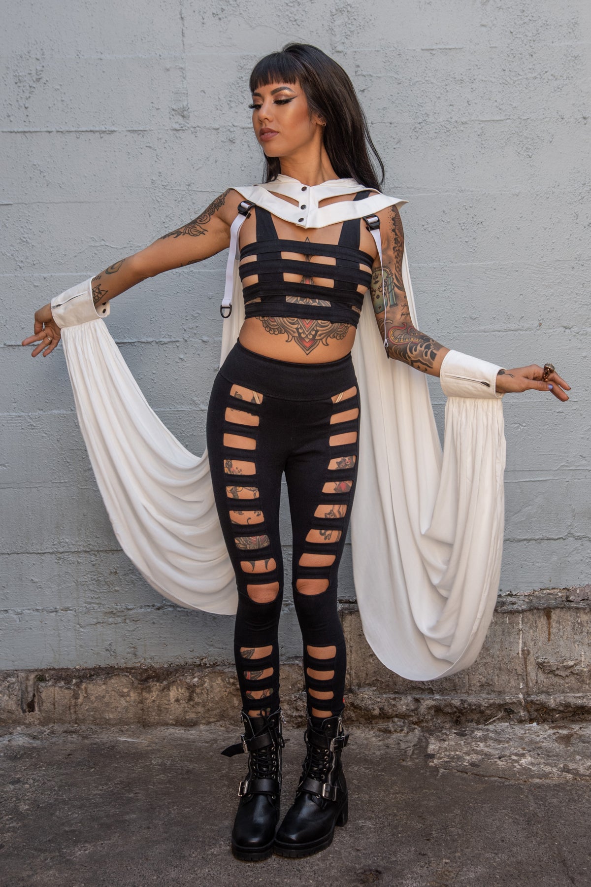 Halo Flow Hood — Off-White Chiffon Winged Layer | Five and Diamond