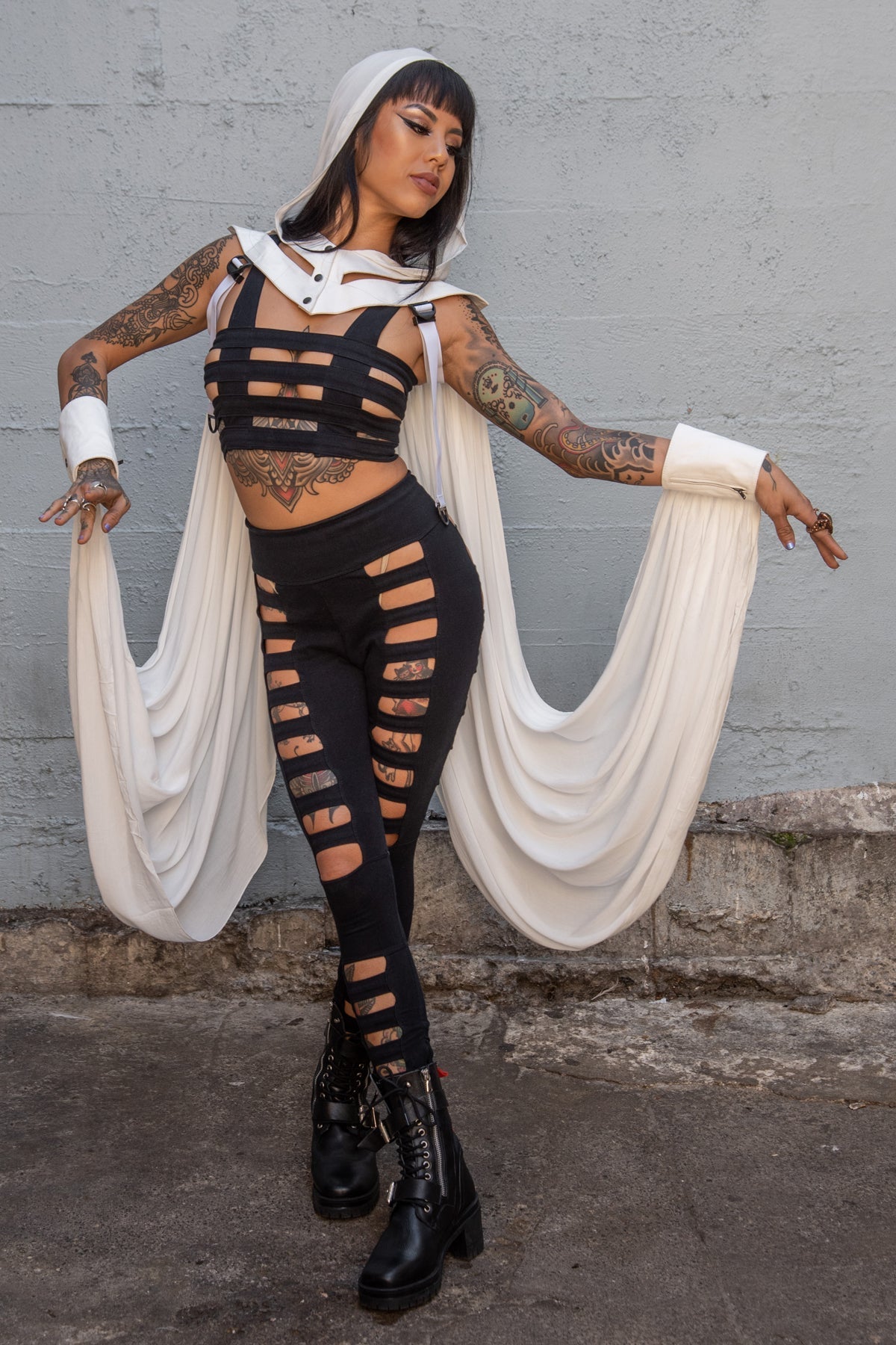 Halo Flow Hood — Off-White Chiffon Winged Layer | Five and Diamond