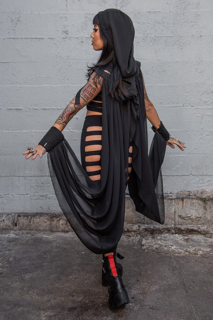 Nocturne Flow Hood — Chiffon Winged Hooded Layer | Five and Diamond