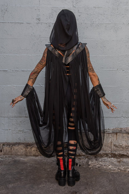Silk Wing Hood — Silk Chiffon & Leather Statement Layer | Five and Diamond