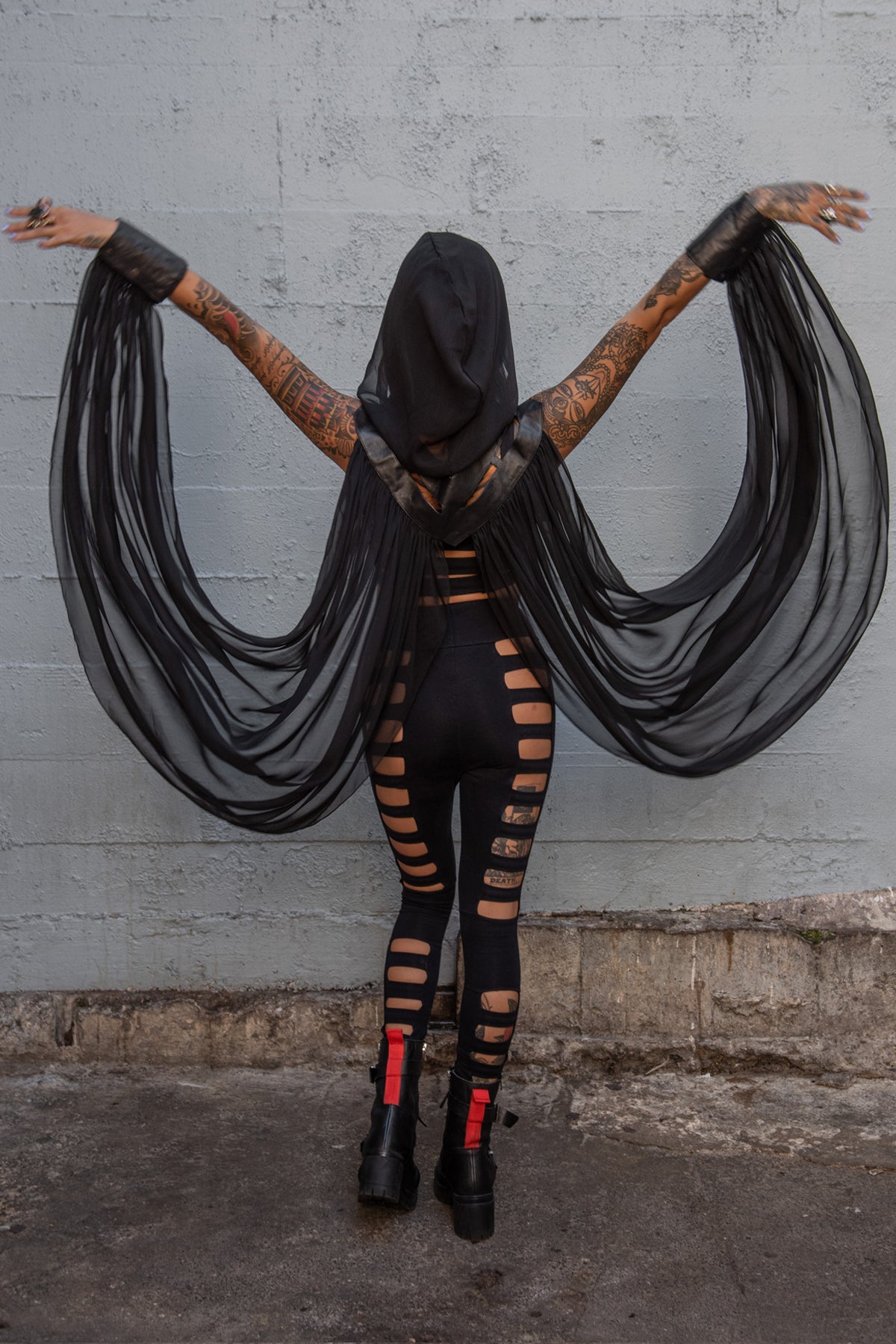 Silk Wing Hood — Silk Chiffon & Leather Statement Layer | Five and Diamond