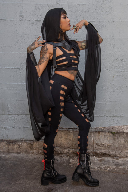 Silk Wing Hood — Silk Chiffon & Leather Statement Layer | Five and Diamond