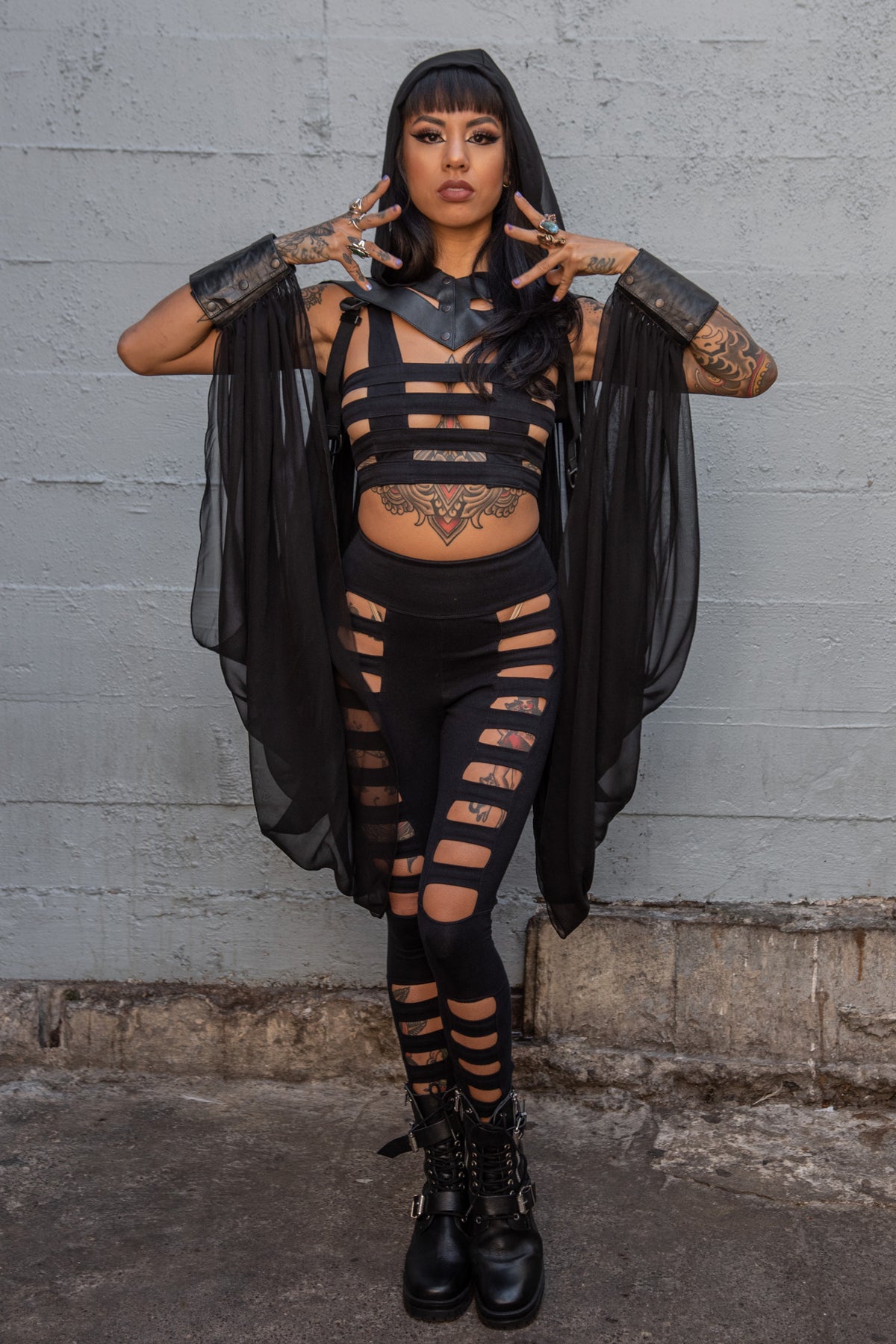 Silk Wing Hood — Silk Chiffon & Leather Statement Layer | Five and Diamond