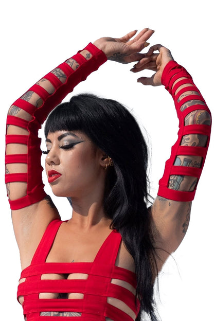 Cage Arm Gauntlets — Red Cotton | Five and Diamond