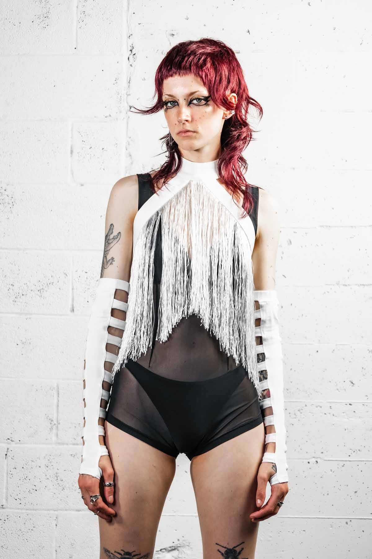 Cage Arms — White Cotton Gauntlets | Five and Diamond