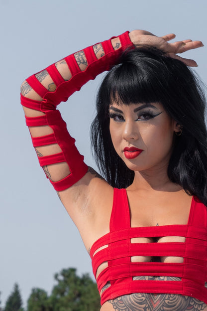 Cage Arm Gauntlets — Red Cotton | Five and Diamond