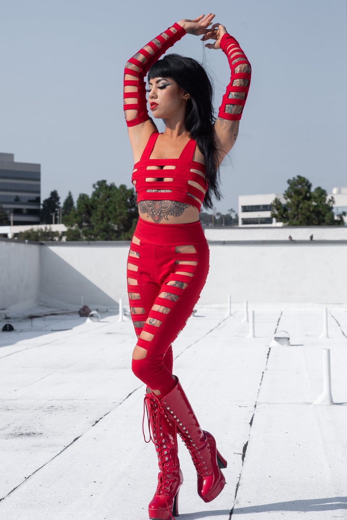 Cage Arm Gauntlets — Red Cotton | Five and Diamond