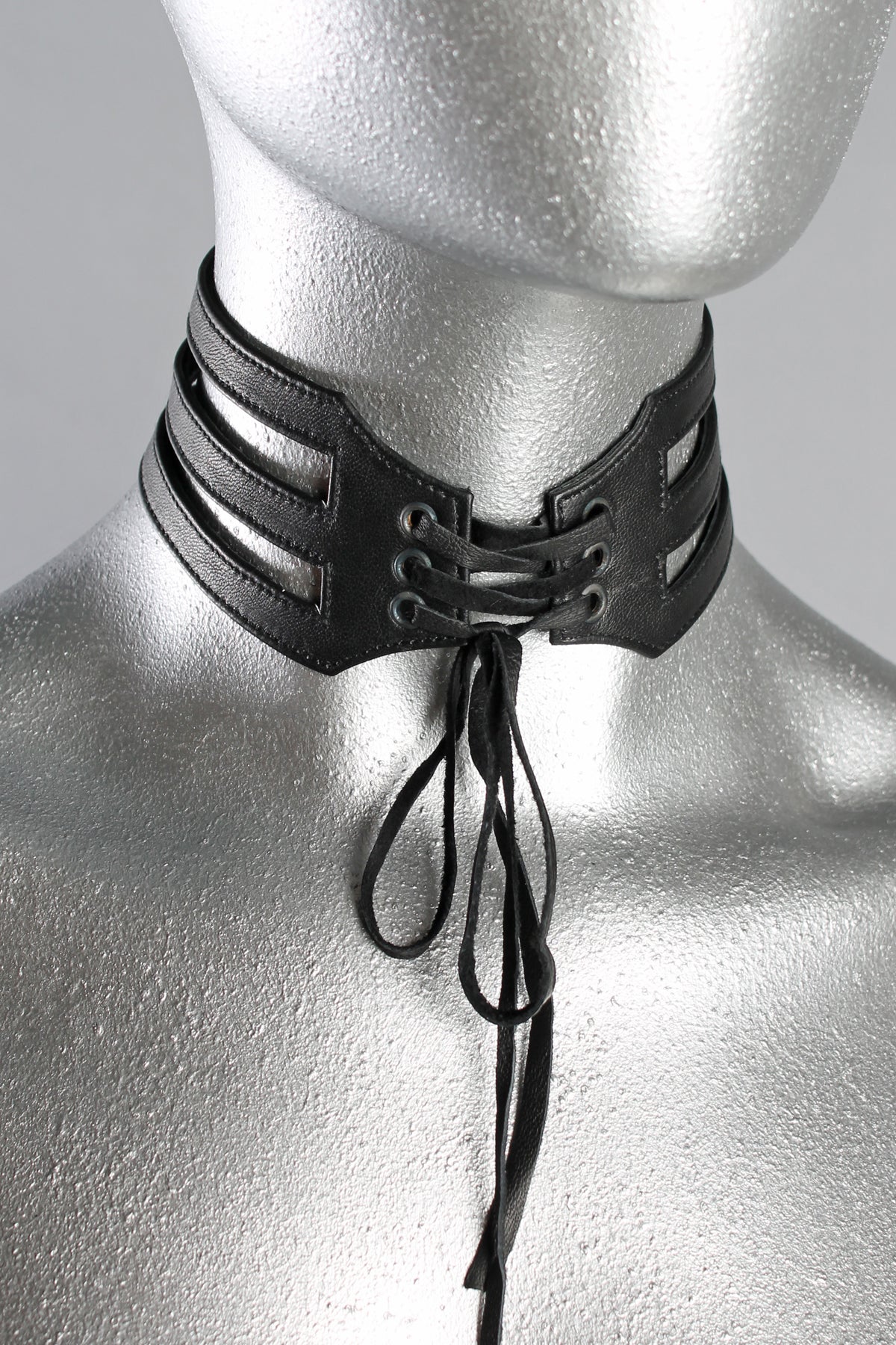 Laced Cage Leather Choker — Adjustable Corset Front | Five and Diamond