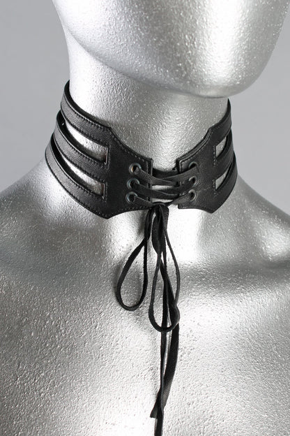 Laced Cage Leather Choker — Adjustable Corset Front | Five and Diamond