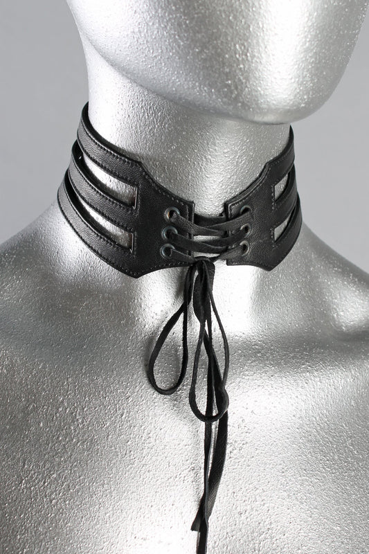 Laced Cage Leather Choker — Adjustable Corset Front | Five and Diamond
