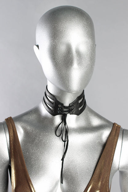 Laced Cage Leather Choker — Adjustable Corset Front | Five and Diamond