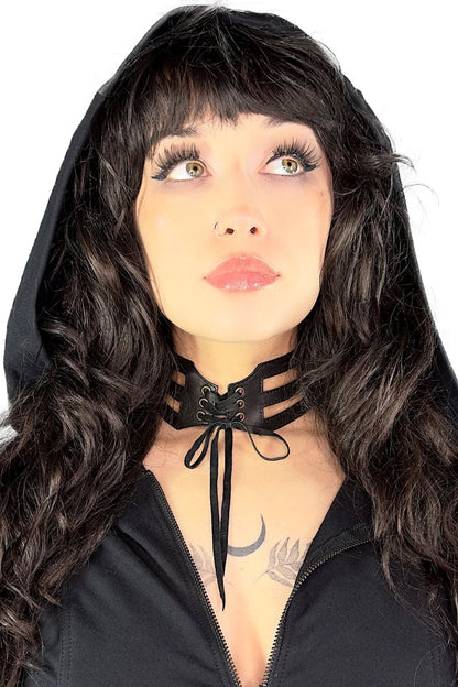 Laced Cage Leather Choker — Adjustable Corset Front | Five and Diamond
