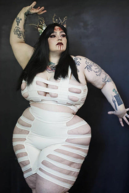 Delila Curve Ladder Shorts — White Nylon | Five and Diamond