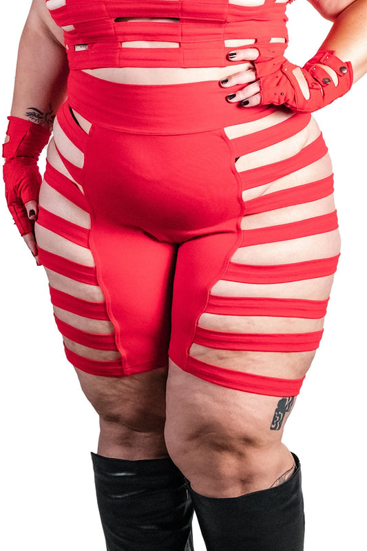 Delila Curve Ladder Shorts — Red Cotton | Five and Diamond