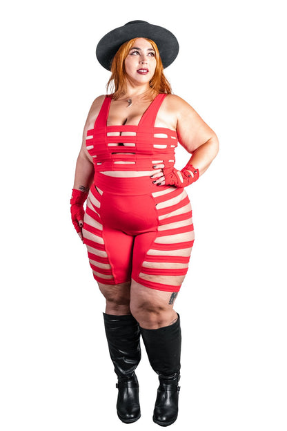 Delila Curve Ladder Shorts — Red Cotton | Five and Diamond