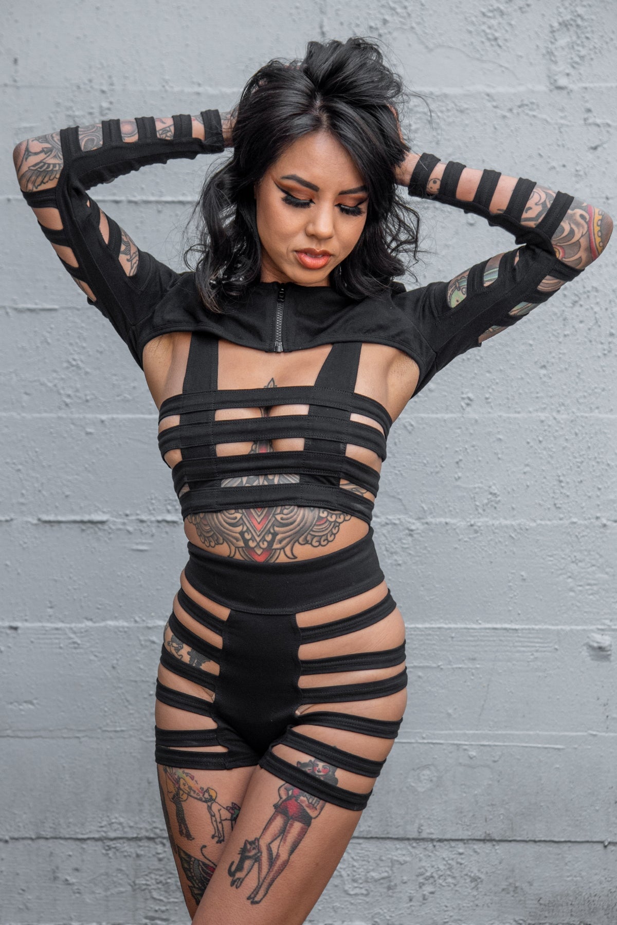 Delila Ladder Detail Shorts — Black Cotton | Five and Diamond