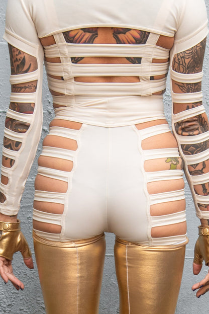 Delila Ladder Shorts — Cream Nylon | Five and Diamond