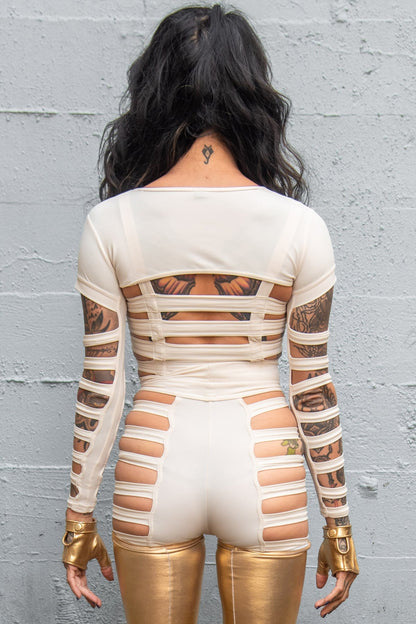 Delila Ladder Shorts — Cream Nylon | Five and Diamond