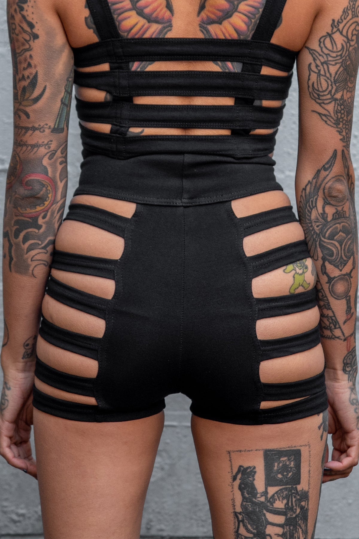 Delila Ladder Detail Shorts — Black Cotton | Five and Diamond