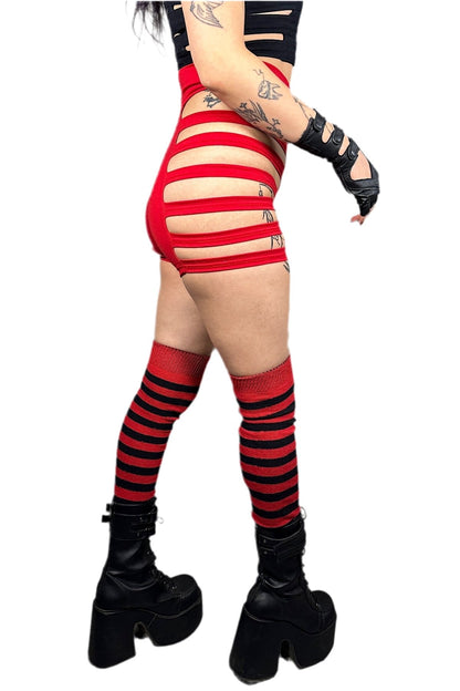 Delila Ladder Detail Shorts — Red Cotton | Five and Diamond