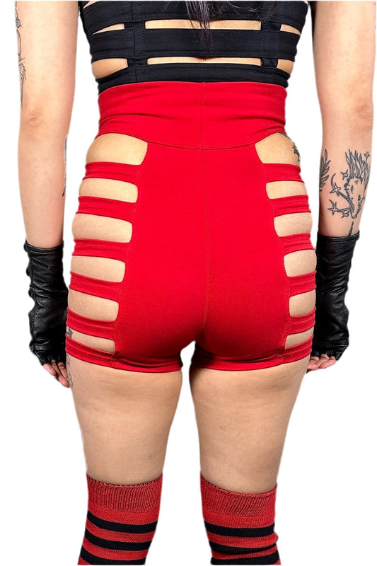 Delila Ladder Detail Shorts — Red Cotton | Five and Diamond