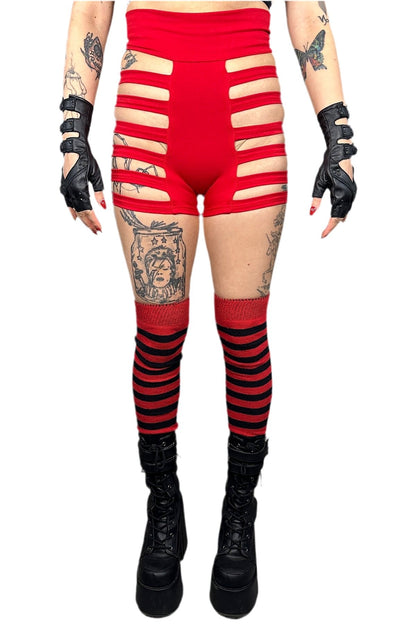 Delila Ladder Detail Shorts — Red Cotton | Five and Diamond