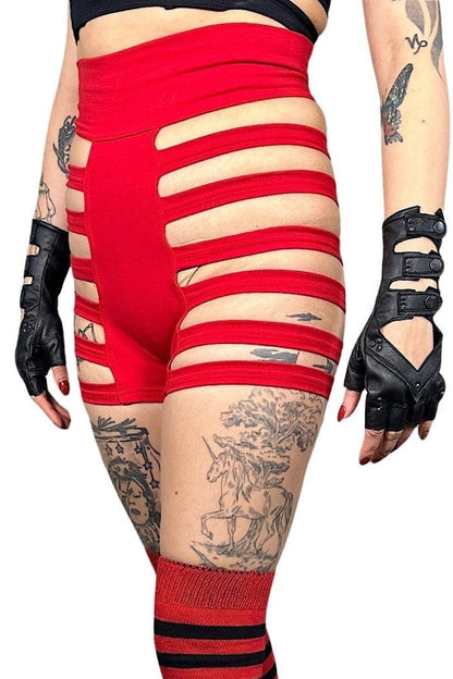 Delila Ladder Detail Shorts — Red Cotton | Five and Diamond