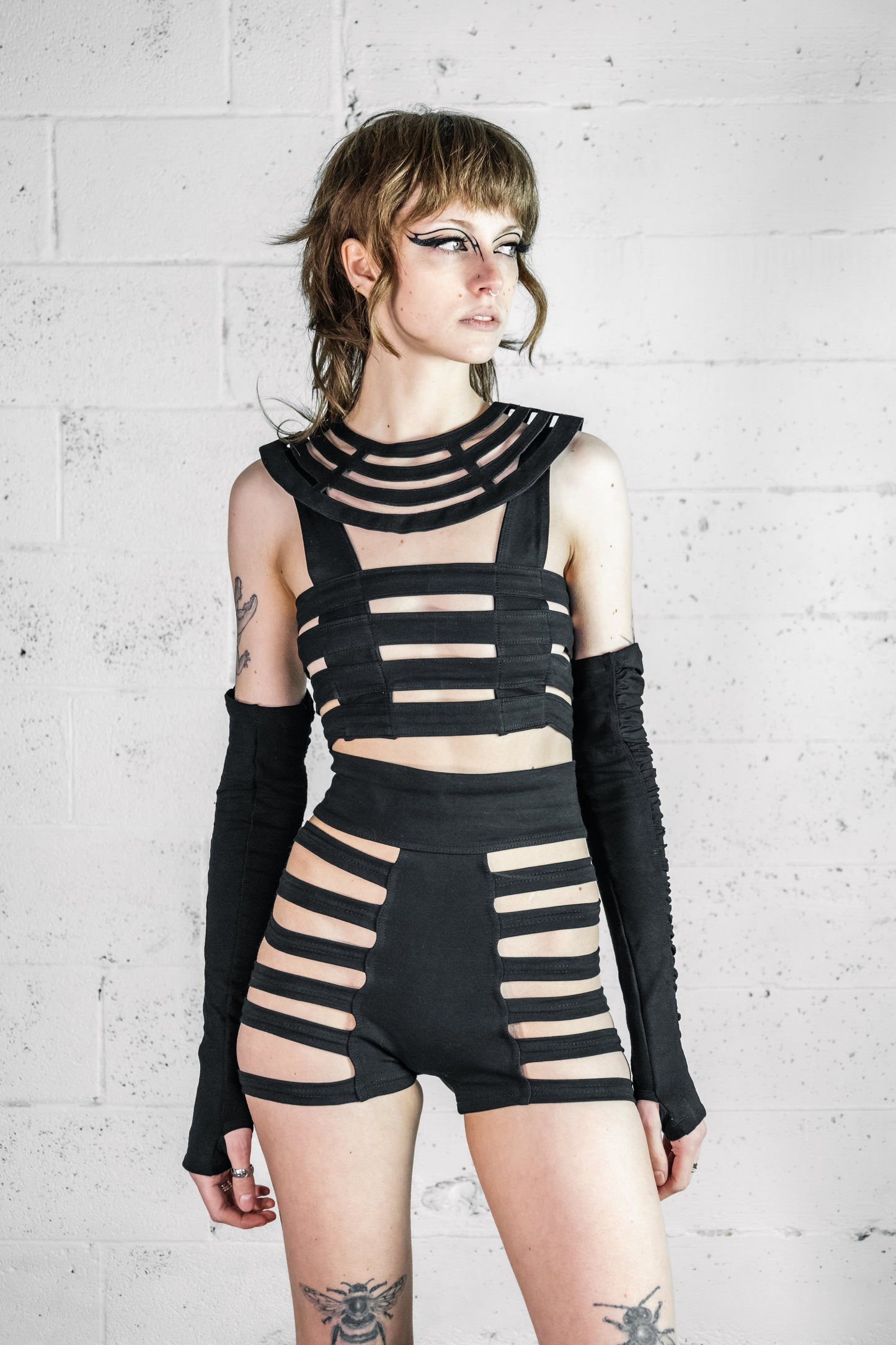 Delila Ladder Detail Shorts — Black Cotton | Five and Diamond