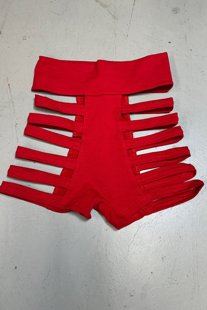Delila Ladder Detail Shorts — Red Cotton | Five and Diamond