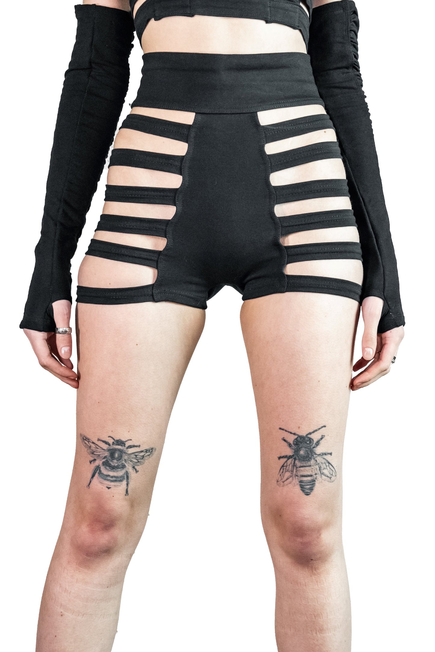 Delila Ladder Detail Shorts — Black Cotton | Five and Diamond