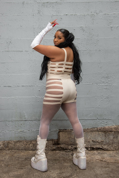 Deluxe Cage Bra — Swim Nylon in Cream | Five and Diamond