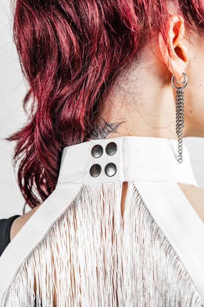 Fringe Halter Wrap — Convertible Cotton Collar in Off-White | Five and Diamond