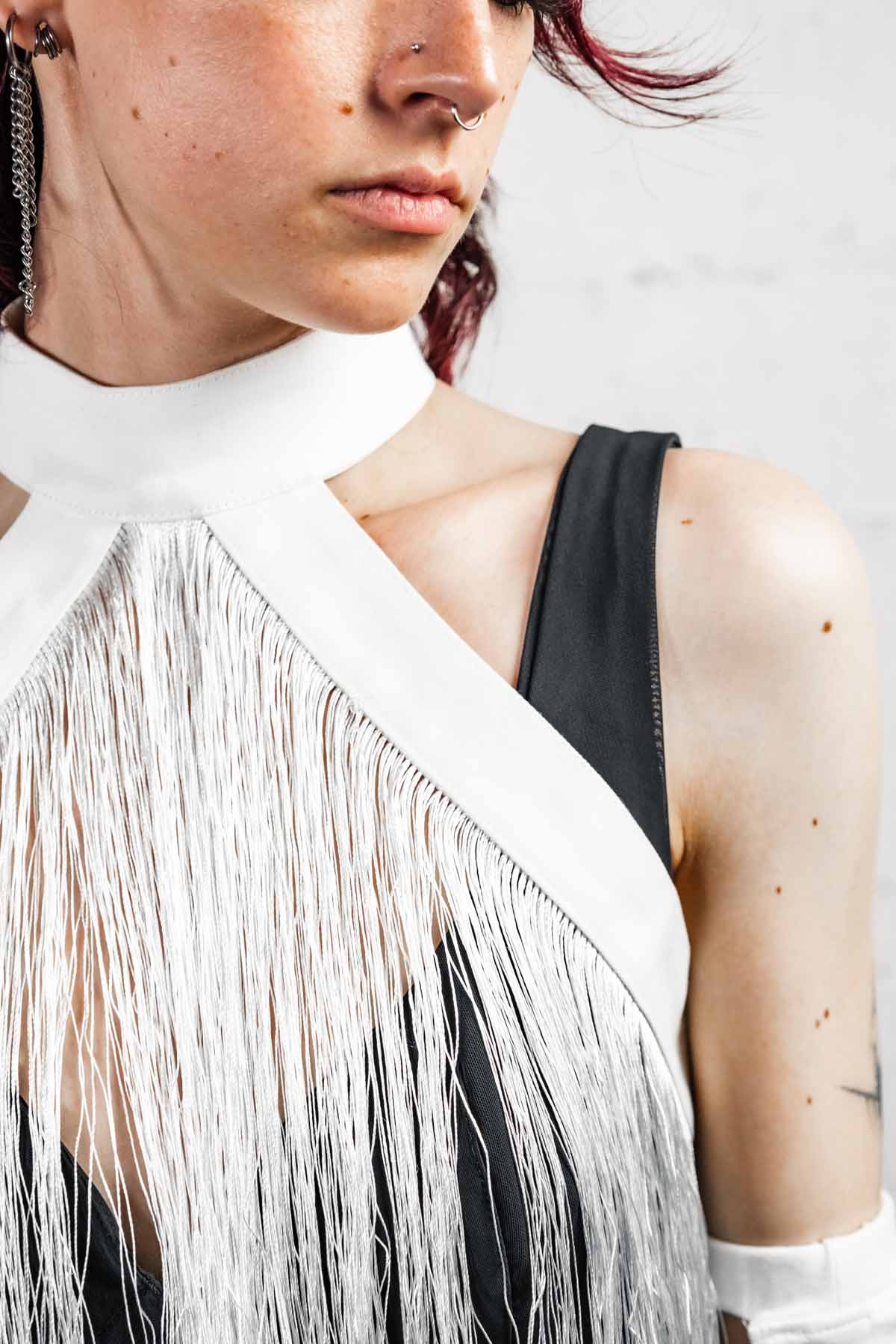 Fringe Halter Wrap — Convertible Cotton Collar in Off-White | Five and Diamond