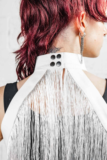 Fringe Halter Wrap — Convertible Cotton Collar in Off-White | Five and Diamond