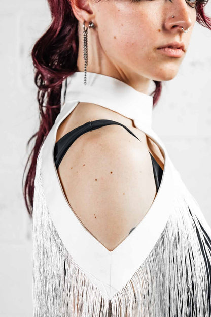 Fringe Halter Wrap — Convertible Cotton Collar in Off-White | Five and Diamond