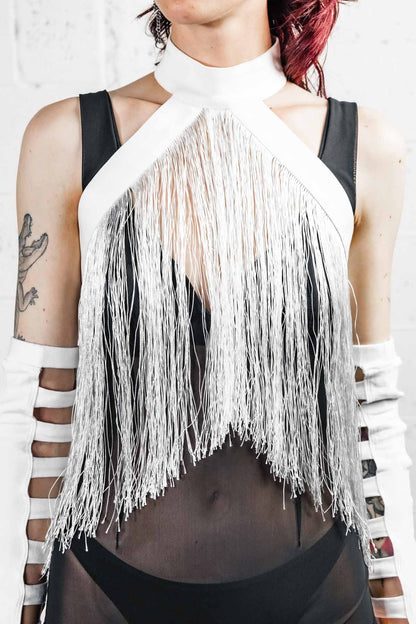 Fringe Halter Wrap — Convertible Cotton Collar in Off-White | Five and Diamond