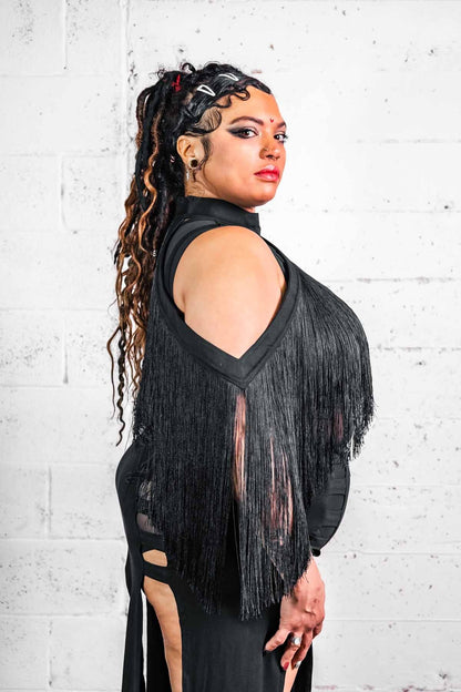 Fringe Halter — Dense Fringe Convertible Collar in Black | Five and Diamond