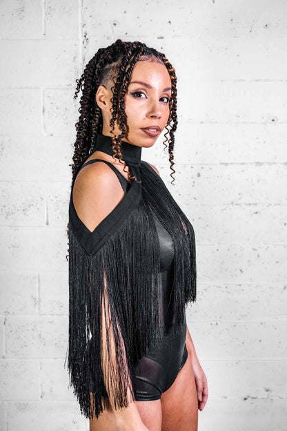 Fringe Halter — Dense Fringe Convertible Collar in Black | Five and Diamond
