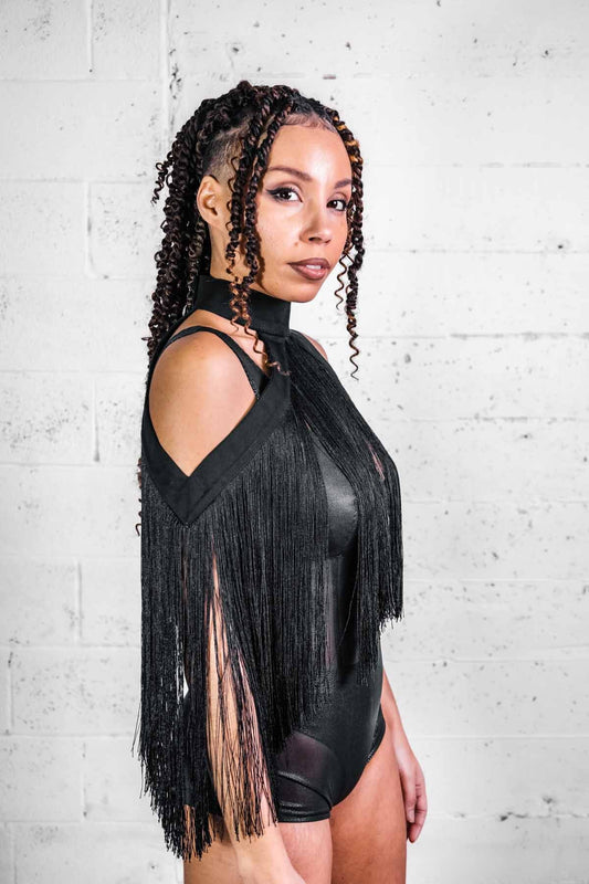 Fringe Halter — Dense Fringe Convertible Collar in Black | Five and Diamond