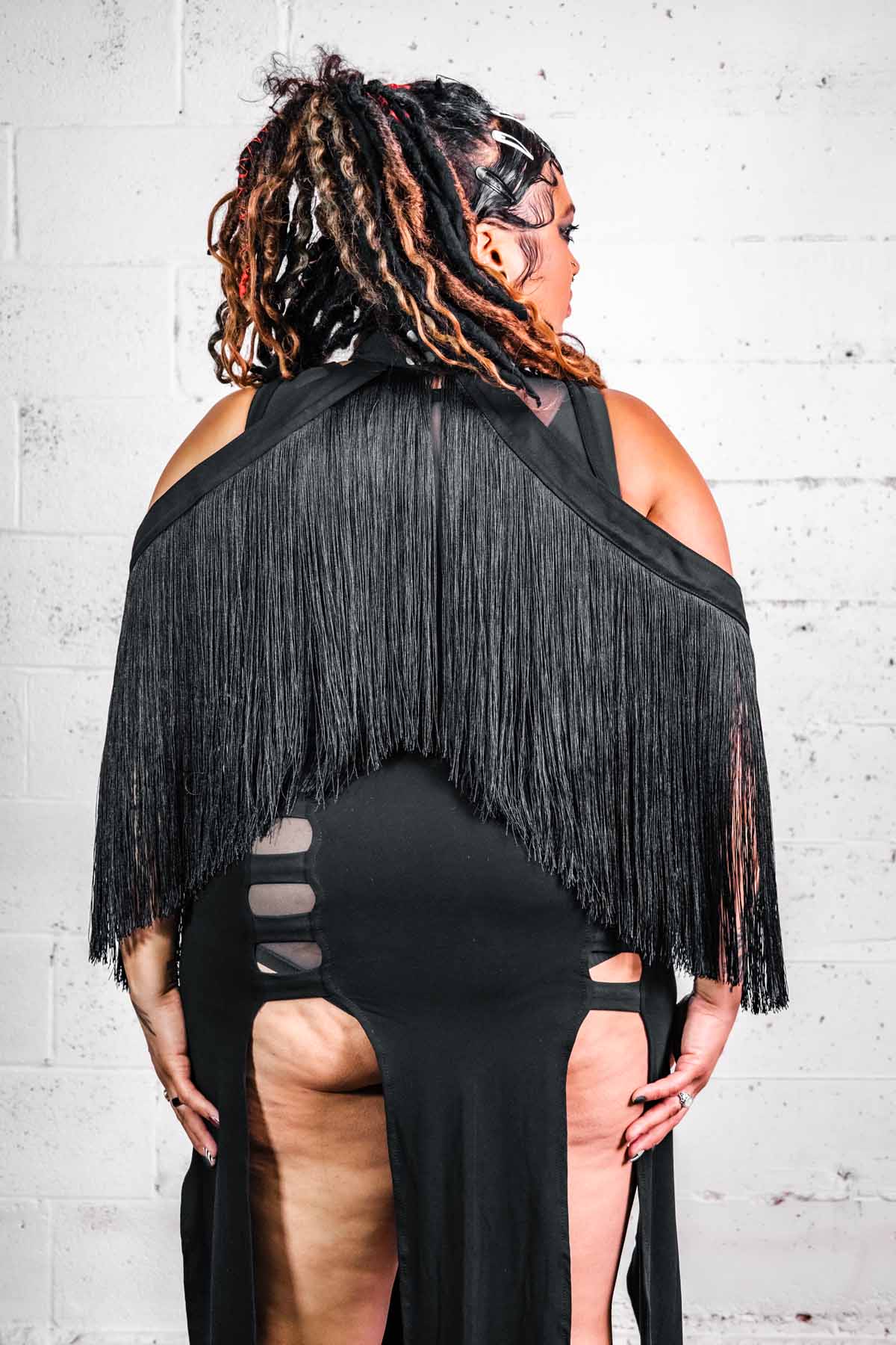 Fringe Halter — Dense Fringe Convertible Collar in Black | Five and Diamond