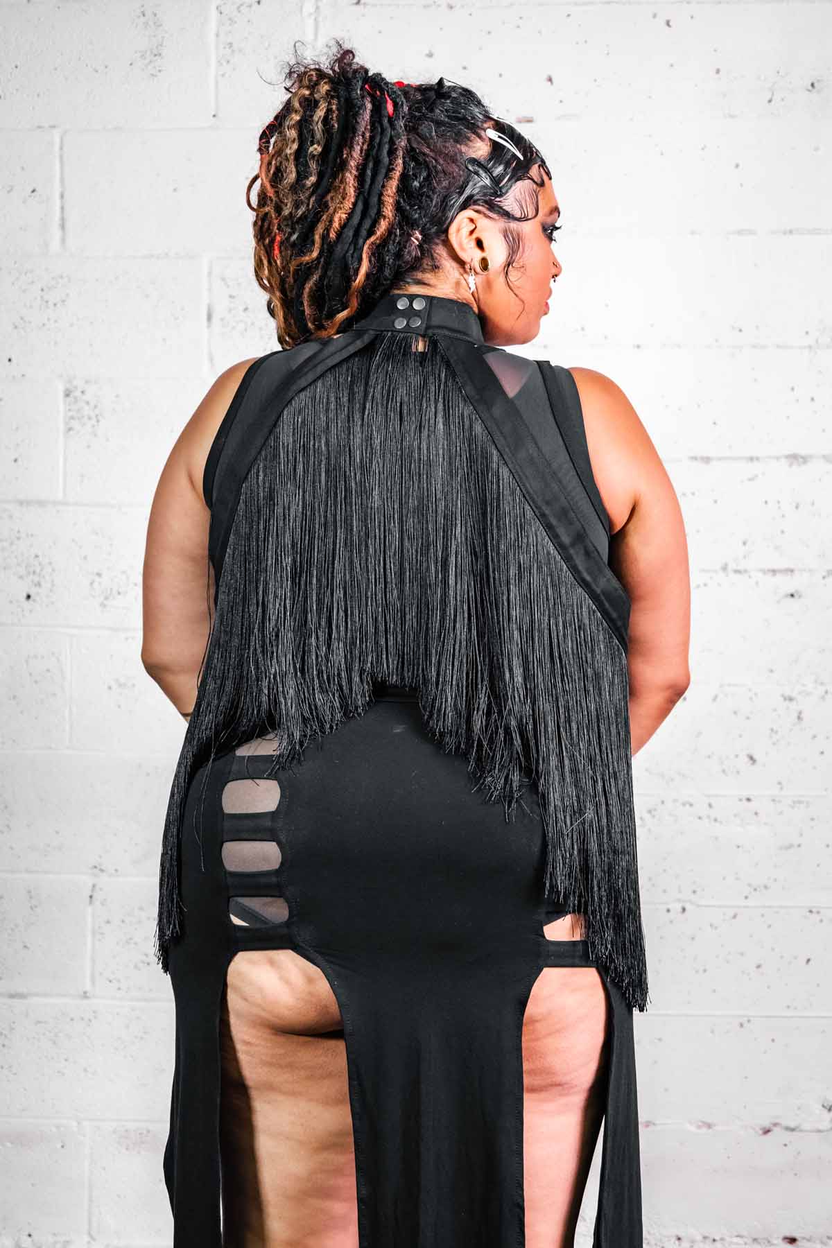 Fringe Halter — Dense Fringe Convertible Collar in Black | Five and Diamond