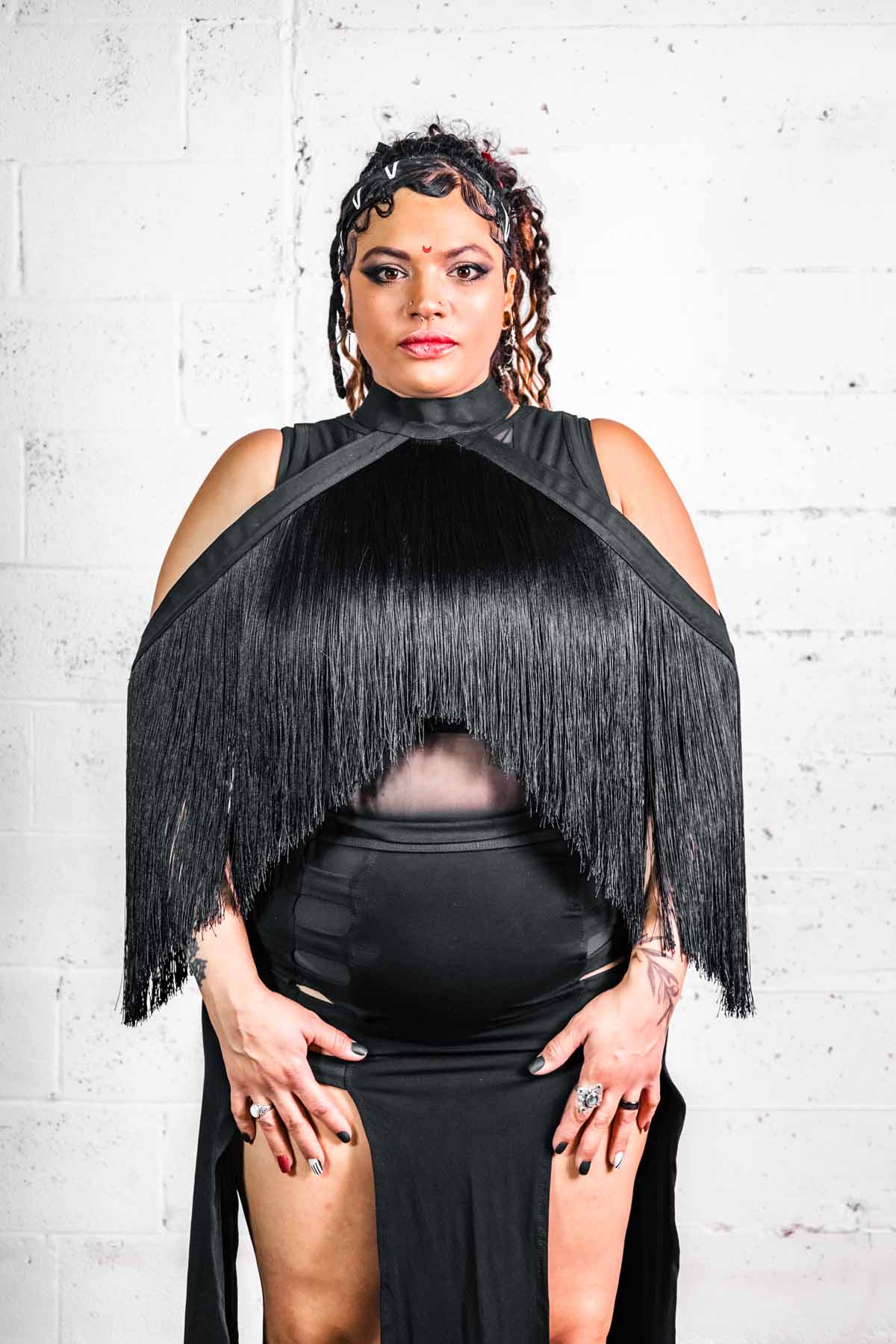 Fringe Halter — Dense Fringe Convertible Collar in Black | Five and Diamond